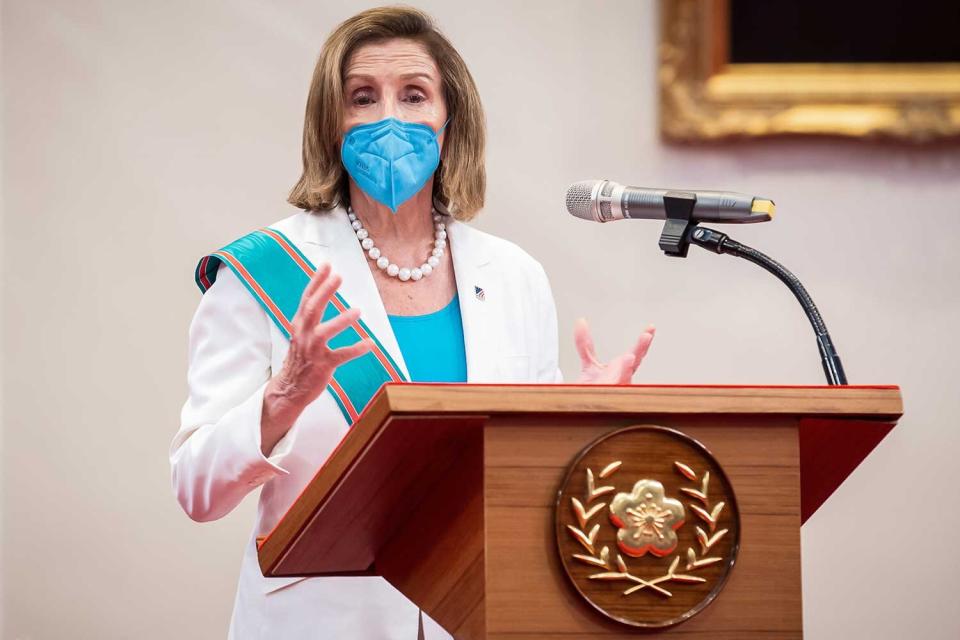 Speaker of the U.S. House Of Representatives Nancy Pelosi (D-CA), speaks after receiving the Order of Propitious Clouds with Special Grand Cordon, Taiwan’s highest civilian honour, from Taiwan's President Tsai Ing-wen, at the president's office on August 03, 2022 in Taipei, Taiwan. Pelosi arrived in Taiwan on Tuesday as part of a tour of Asia aimed at reassuring allies in the region, as China made it clear that her visit to Taiwan would be seen in a negative light.