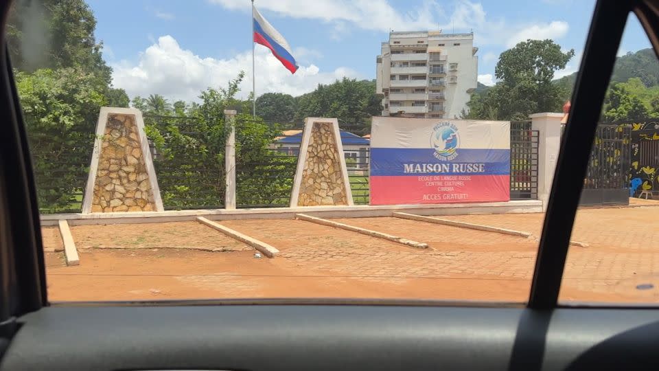 The Russian flag flying outside la Maison Russe, or the Russian House, a cultural center in Bangui. - CNN