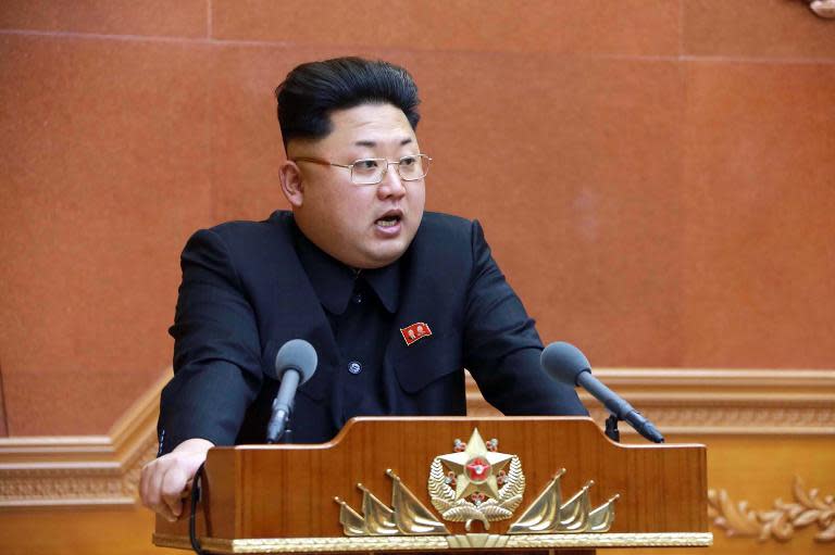 North Korean leader Kim Jong-Un, seen giving a speech at an undisclosed location, in February 2015