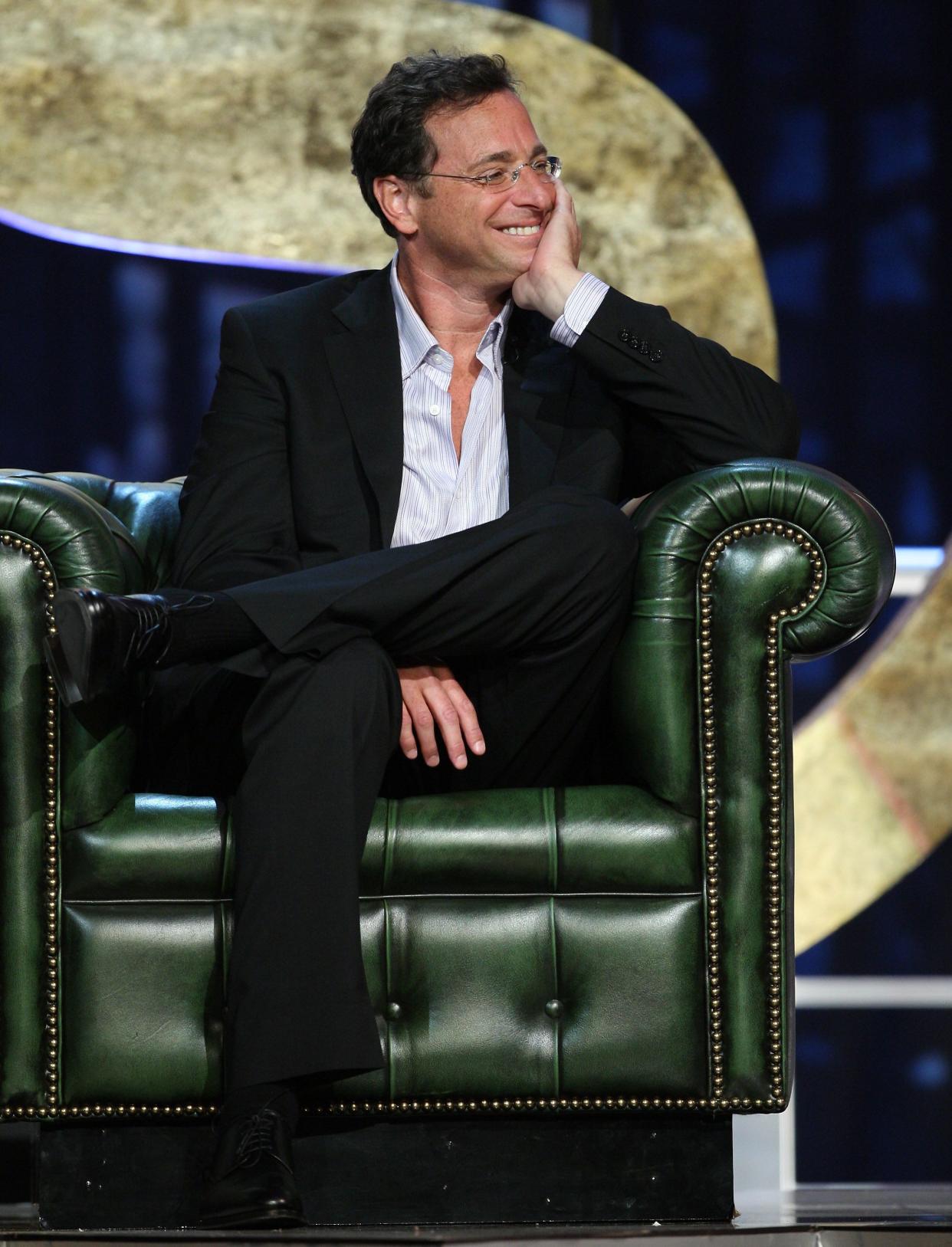 Actor/comedian Bob Saget is all smiles on stage at the "Comedy Central Roast Of Bob Saget" on the Warner Brothers Lot on Aug. 3, 2008, in Burbank, Calif.