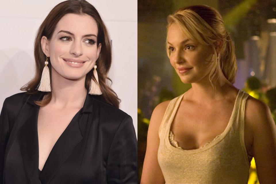 <p>Hathaway turned down Katherine Heigl’s part of Alison Scott in Knocked Up, <a href="https://www.allure.com/gallery/anne-hathaway#slide=6" rel="nofollow noopener" target="_blank" data-ylk="slk:telling Allure;elm:context_link;itc:0;sec:content-canvas" class="link ">telling Allure</a> it was because of the movie’s explicit birth scene. "My issue with it was that having not experienced motherhood myself, I didn't know how I was gonna feel on the other side about giving birth,” she said.</p>