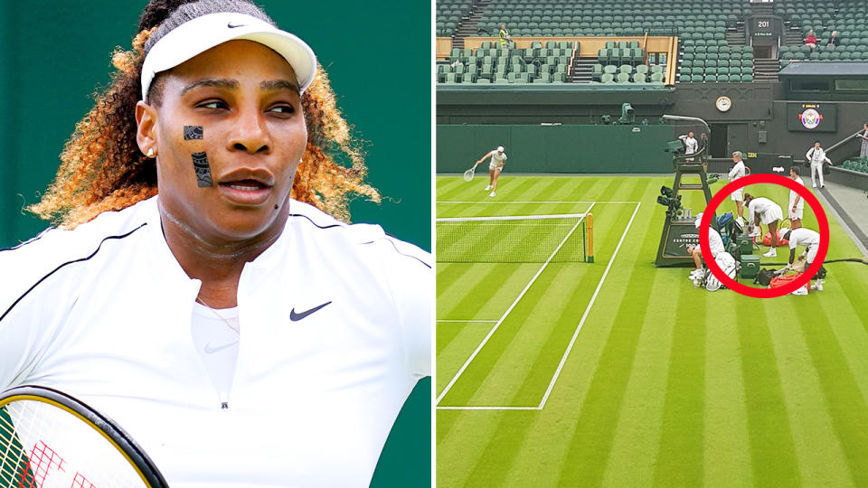 Serena Williams, pictured here practicing on Centre Court at Wimbledon.