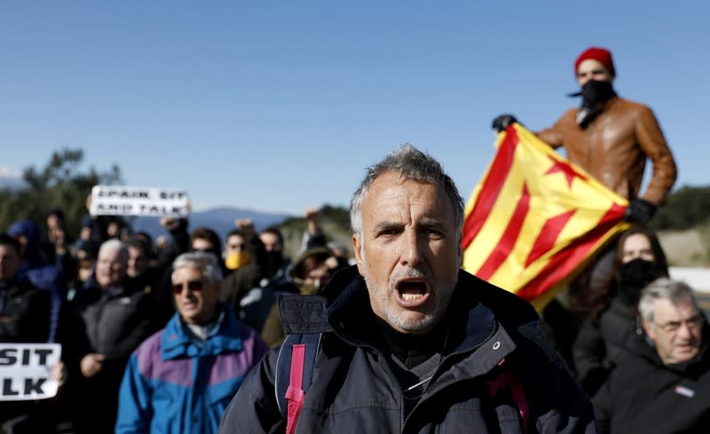 Members of Catalan protest group Democratic Tsunami block AP-7 highway on the French side of the Spanish-French border