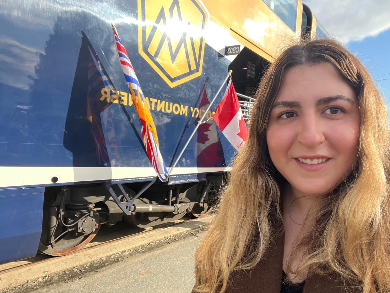 Selfie of the writer with the Rocky Mountaineer train