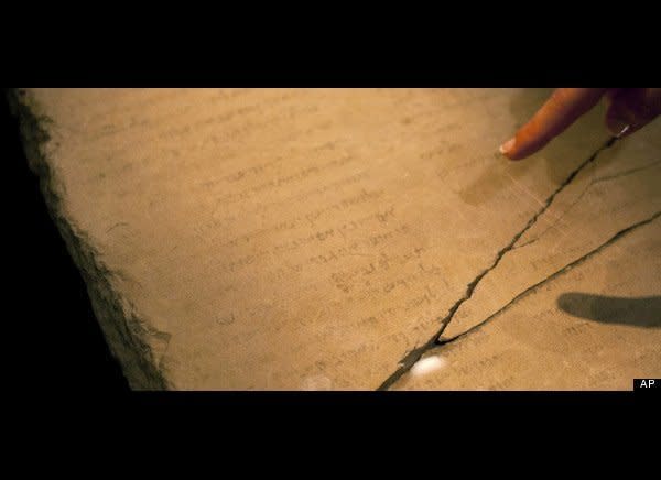 The so-called Gabriel Stone, a meter (three-foot)-tall tablet said to have been found 13 years ago on the banks of the Dead Sea, features 87 lines of an unknown prophetic text dated as early as the first century BC, at the time of the Second Jewish Temple.  <a href="http://www.huffingtonpost.com/2013/04/30/gabriel-stone-jerusalem-unveils-mysterious-hebrew-tablet_n_3184953.html?utm_hp_ref=religion" target="_hplink">Read more here...</a>