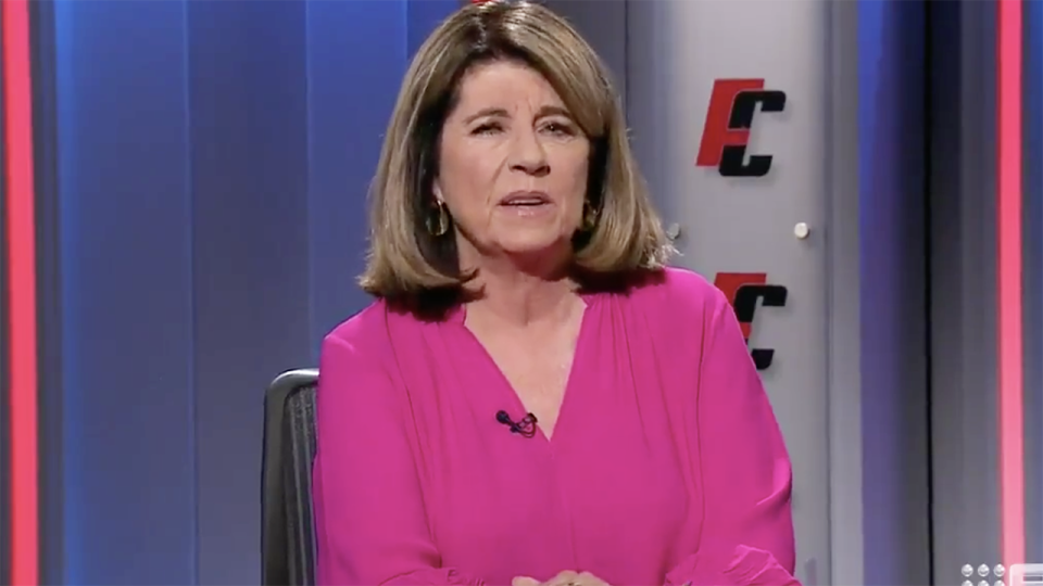 Caroline Wilson is pictured on Channel 9 program Footy Classified.