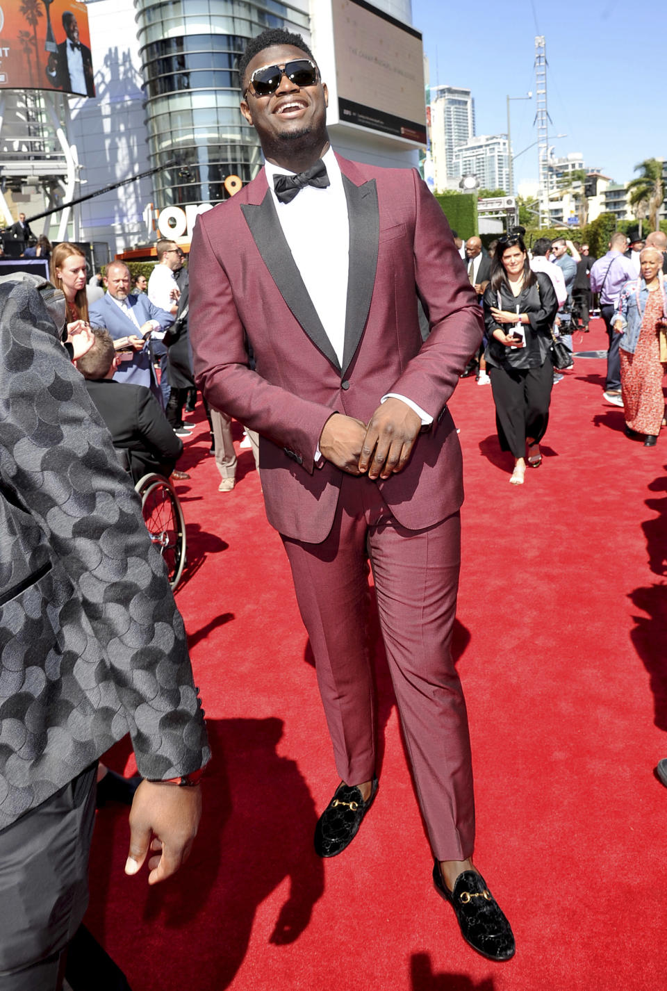 Zion Williamson, of the Duke University men's basketball team, arrives at the ESPY Awards on Wednesday, July 10, 2019, at the Microsoft Theater in Los Angeles. (Photo by Richard Shotwell/Invision/AP)