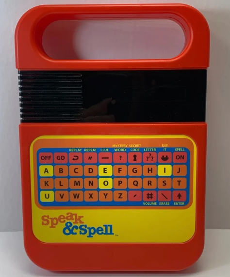 Vintage Speak & Spell electronic toy with alphabet keys and function buttons