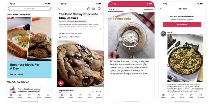 Screenshots of the Tasty app