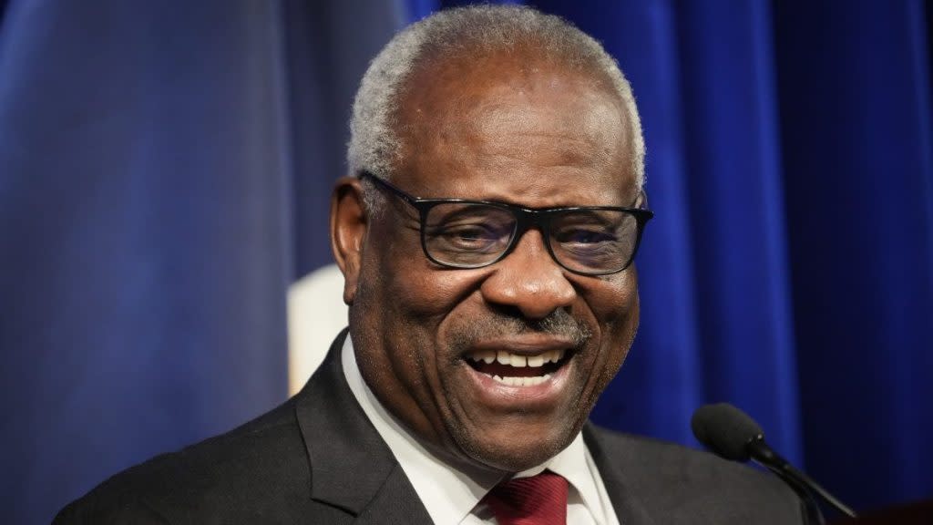 Associate Supreme Court Justice Clarence Thomas speaks at the Heritage Foundation on October 21, 2021 in Washington, DC. Clarence Thomas has now served on the Supreme Court for 30 years. He was nominated by former President George H. W. Bush in 1991 and is the second African-American to serve on the high court, following Justice Thurgood Marshall.