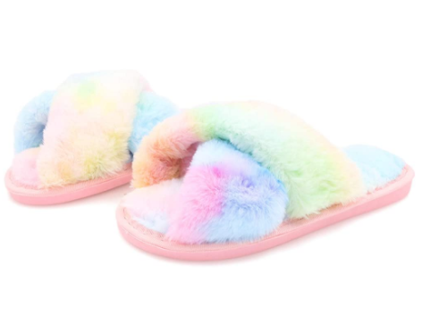 Topgalaxy.Z Fuzzy Slippers in rainbow