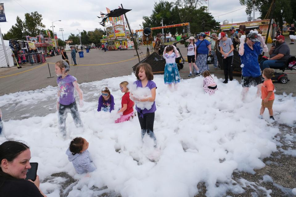 Kids play in the Pirate Sea Foam Zone during the first day of the Oklahoma State Fair. Thursday, Sept. 14, 2023