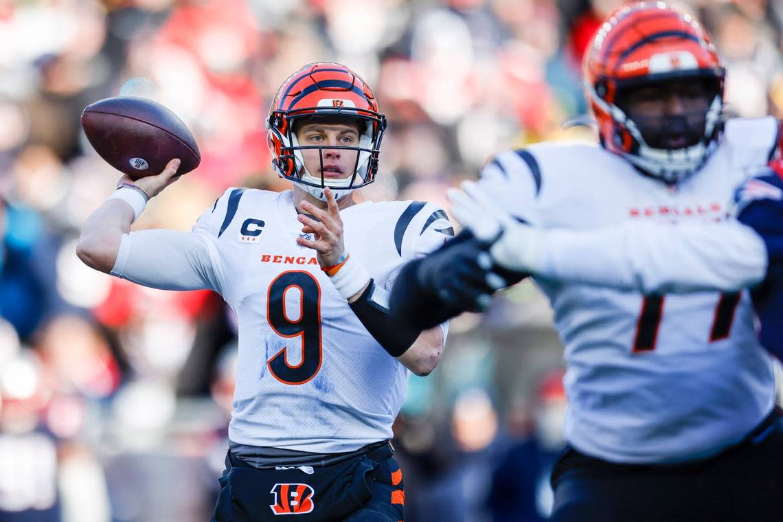 Joe Burrow (9) leads Cincinnati against the Buffalo Bills on Monday night in a key matchup for AFC playoff seeding.