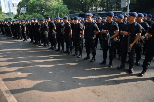 There was a heavy security presence in Jakarta, including in front of the elections commission office