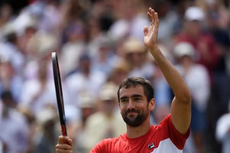 Tennis - ATP 500 - Fever-Tree Championships - The Queen's Club, London, Britain - June 23, 2018 Croatia's Marin Cilic celebrates winning his semi final match against Australia's Nick Kyrgios Action Images via Reuters/Tony O'Brien