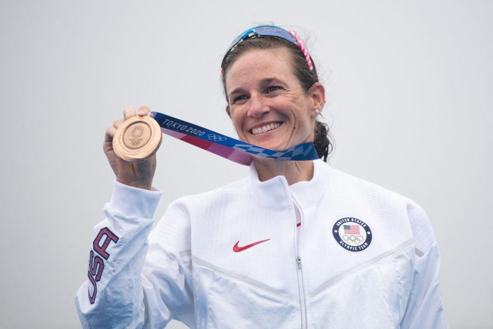 <p>Biography: 32 years old</p> <p>Event: Women's triathlon</p> <p>Quote: "I just gave a little, 'Hi, Dad.' I just felt like that was him. I felt him," <a href="https://people.com/sports/tokyo-olympics-katie-zaferes-wins-bronze-after-dads-death/" rel="nofollow noopener" target="_blank" data-ylk="slk:she told NBC;elm:context_link;itc:0;sec:content-canvas" class="link ">she told NBC</a> of a rainbow in the sky during competition that she took as a sign from her late father. "I feel like he'd be so happy."</p>