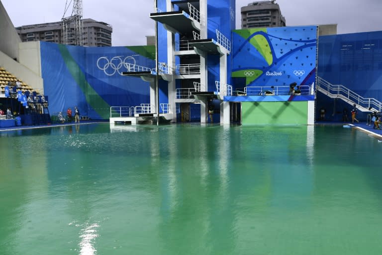 The diving pool water is a dark green and smells like "fart", according to one diver