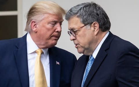 US President Donald Trump and US Attorney General William Barr  - Credit: Rex