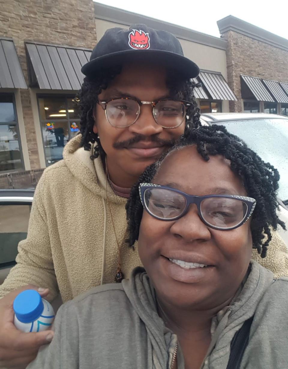 A family photo shows Victoria Ferguson with her son Jacobe Ferguson. Jacobe Ferguson was charged this week with a deadly 2018 apartment fire in San Marcos, but his mother says the police are mistaken about him.