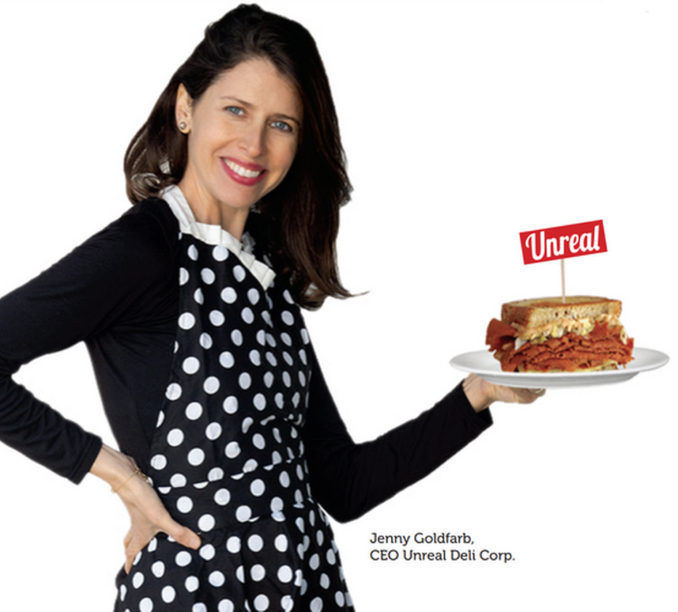 A promo picture featuring Jenny Goldfarb, CEO of her Unreal Deli company that markets vegan plant-based deli meats nationwide, including at Publix.