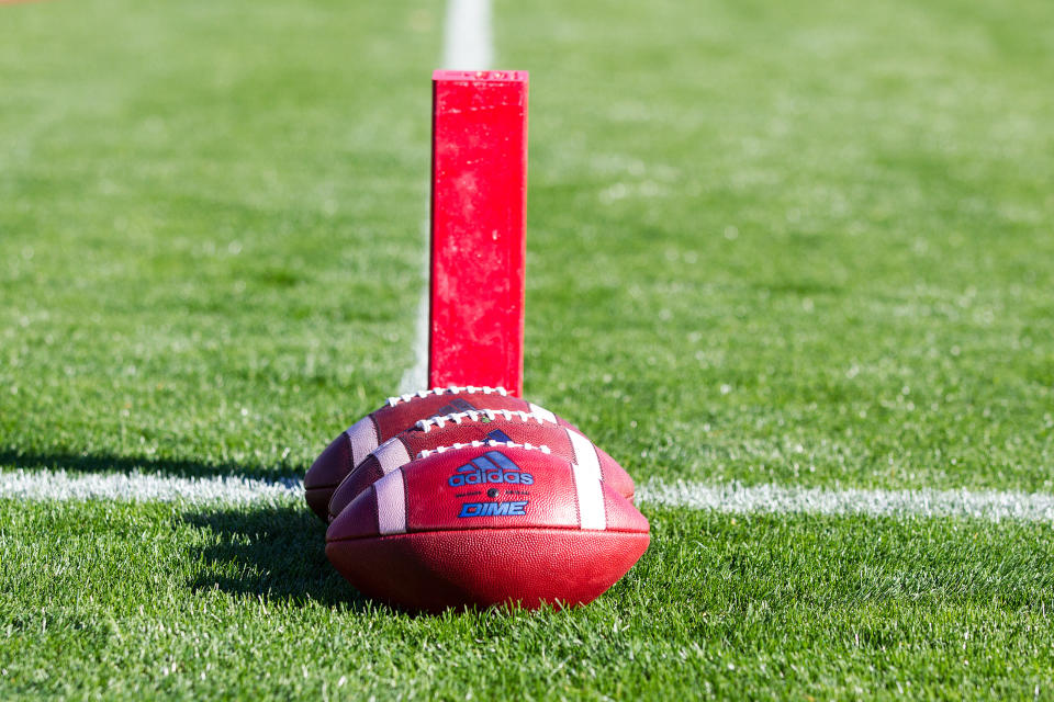 EAST HARTFORD, CT - OCTOBER 21: A general view of the Tulsa Golden Hurricanes practice balls prior to the college football game between Tulsa Golden Hurricanes and UConn Huskies on October 21, 2017, at Rentschler Field in Hartford, CT. (Photo by M. Anthony Nesmith/Icon Sportswire via Getty Images)