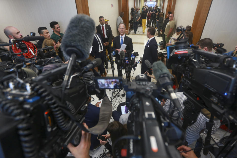 Special Prosecutors Brian Wice addresses reporters after Texas Attorney General Ken Paxton agreed to pre-trial diversion in his securities fraud case, Tuesday, March 26, 2024, in Houston. (AP Photo/Lekan Oyekanmi)
