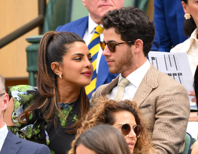 LONDON, ENGLAND – JULY 15: Priyanka Chopra and Nick Jonas attend day thirteen of the Wimbledon Tennis Championships at All England Lawn Tennis and Croquet Club on July 15, 2023 in London, England. <em>Photo by Karwai Tang/WireImage.</em>