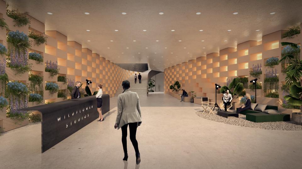 A rendering of the future interior of Wildflower Studios.