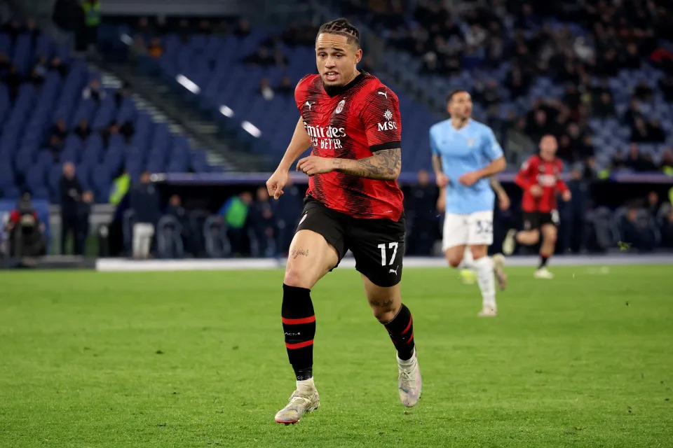 ROME, ITALY - MARCH 01: Noah Okafor of AC Milan in action during the Serie A TIM match between SS Lazio and AC Milan at Stadio Olimpico on March 01, 2024 in Rome, Italy. (Photo by Giampiero Sposito/Getty Images)