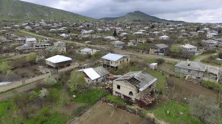 An aerial view shows a settlement in Martakert province, which according to Armenian media was affected by clashes over the breakaway Nagorno-Karabakh region, April 4, 2016. REUTERS/Davit Abrahamyan/PAN Photo