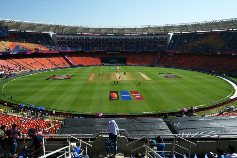 Empty feeling: General view of the Narendra Modi Stadium in the early part of Thursday's opening game between England and New Zealand (Money SHARMA)
