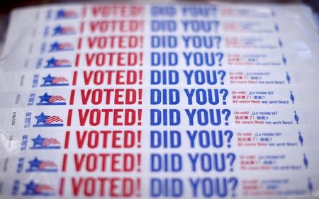 Wristbands for voters are seen at a polling station during early voting in Chicago, Illinois, U.S., October 14, 2016. REUTERS/Jim Young