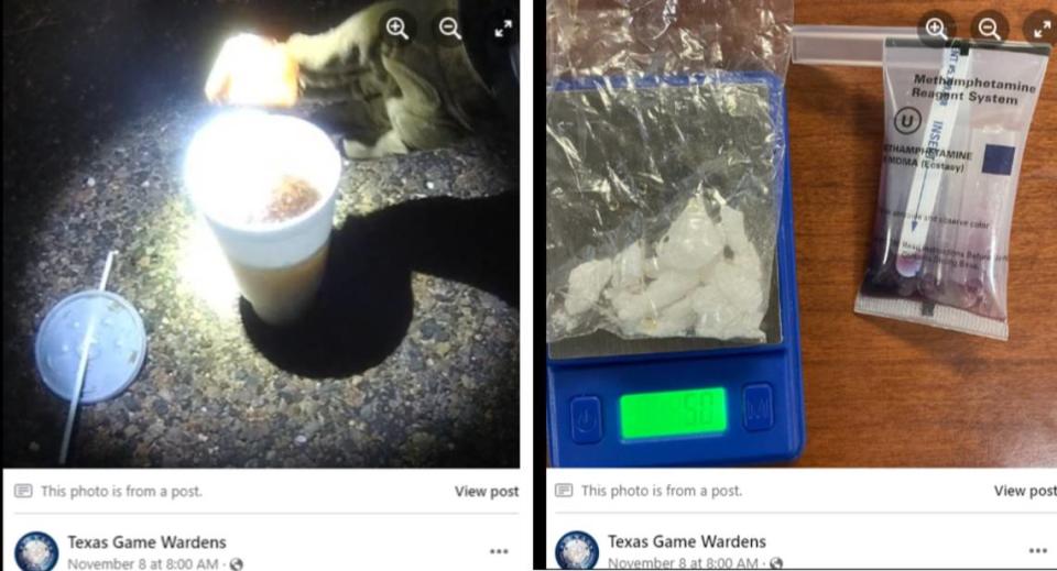 A Texas game warden found meth hidden inside a man’s 44-ounce drink during a traffic stop, officials say.