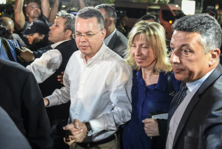 US pastor Andrew Brunson arrives at the airport in Izmir, after being freed by a Turkish court