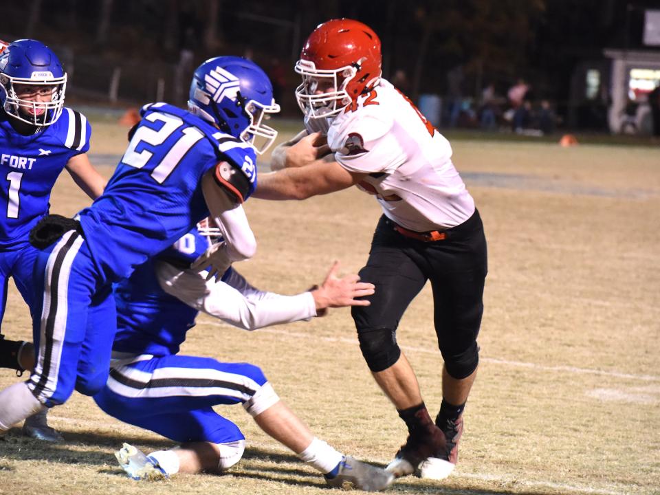 Riverheads' Luke Bryant gets some tough yards at Fort Defiance Friday, Oct. 21.