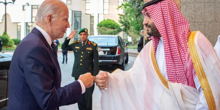 Biden and Mohammed bin Salman (MBS) fist bumping.