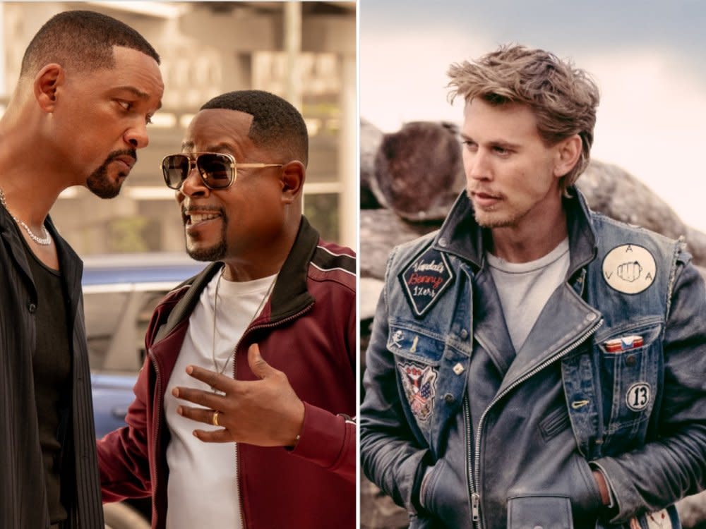 Will Smith (l.) und Martin Lawrence kehren für "Bad Boys 4" zurück, Austin Butler versucht sich in "The Bikeriders" als Rebell. (Bild: © 2024 CTMG, Inc. All Rights Reserved. **ALL IMAGES ARE PROPERTY OF SONY PICTURES ENTERTAINMENT INC. FOR PROMOTIONAL USE ONLY.  / © 2024 Focus Features, LLC. All Rights Reserved.)