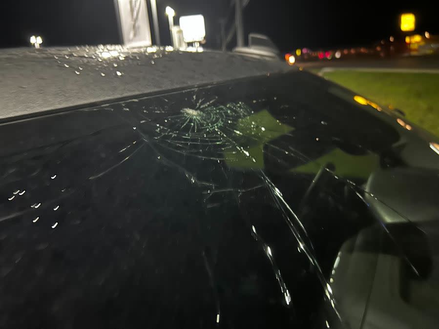 Vehicle damaged by hail in Marble Falls (KXAN photo/Dylan McKim)