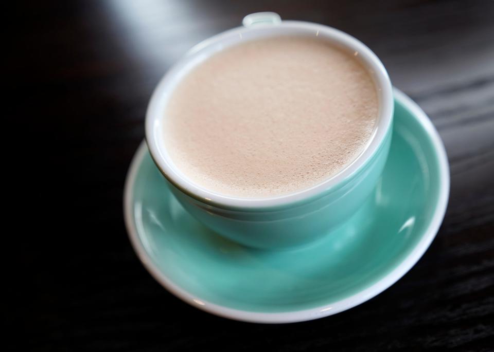 Joya's Signature Recipe hot milk chai, made from lightly sweetened Ceylon tea and evaporated milk.