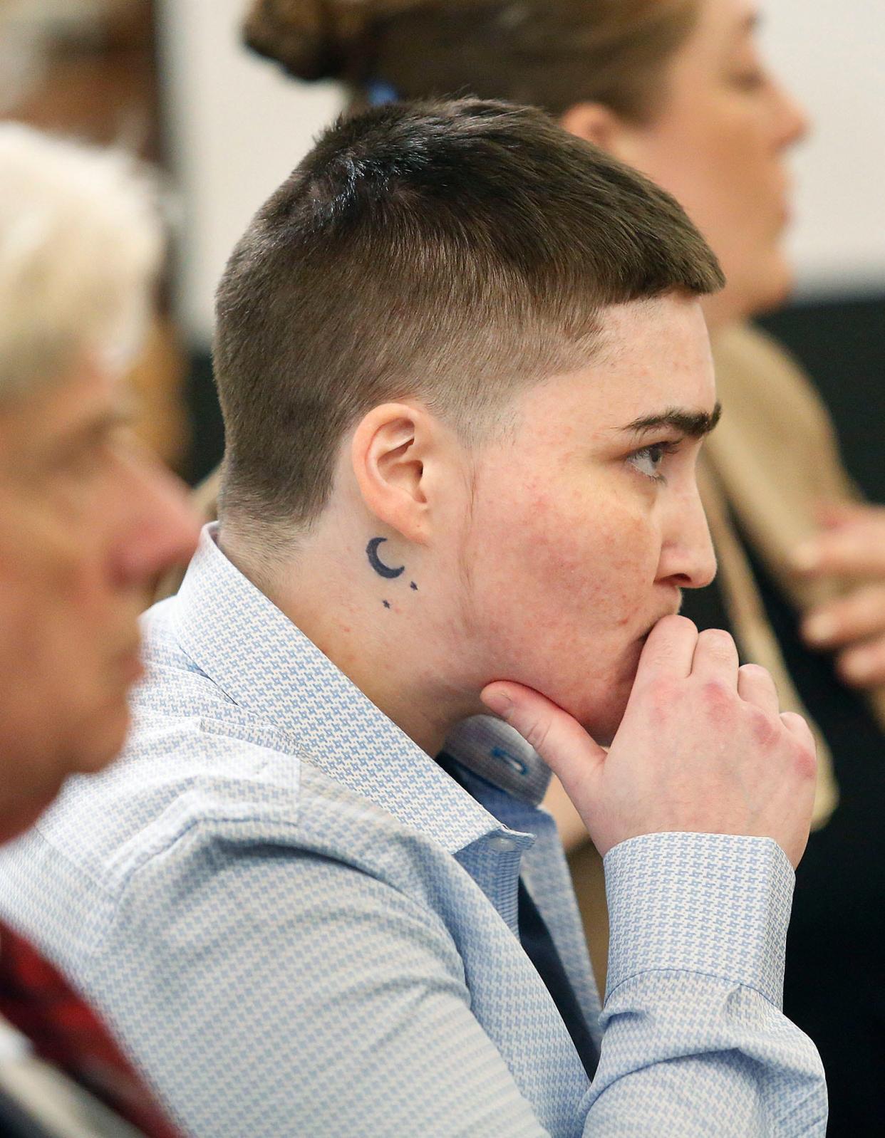 Alyssa Dellamano appears in Dedham Superior Court on Thursday, July 27, 2023. She is charged with murder in the death of Cameron Nohmy, 24, of Milton, in Quincy in 2020.