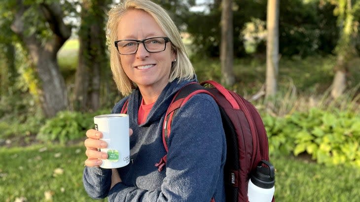 The author, Kristin Hostetter, with CamelBak MultiBev during travel