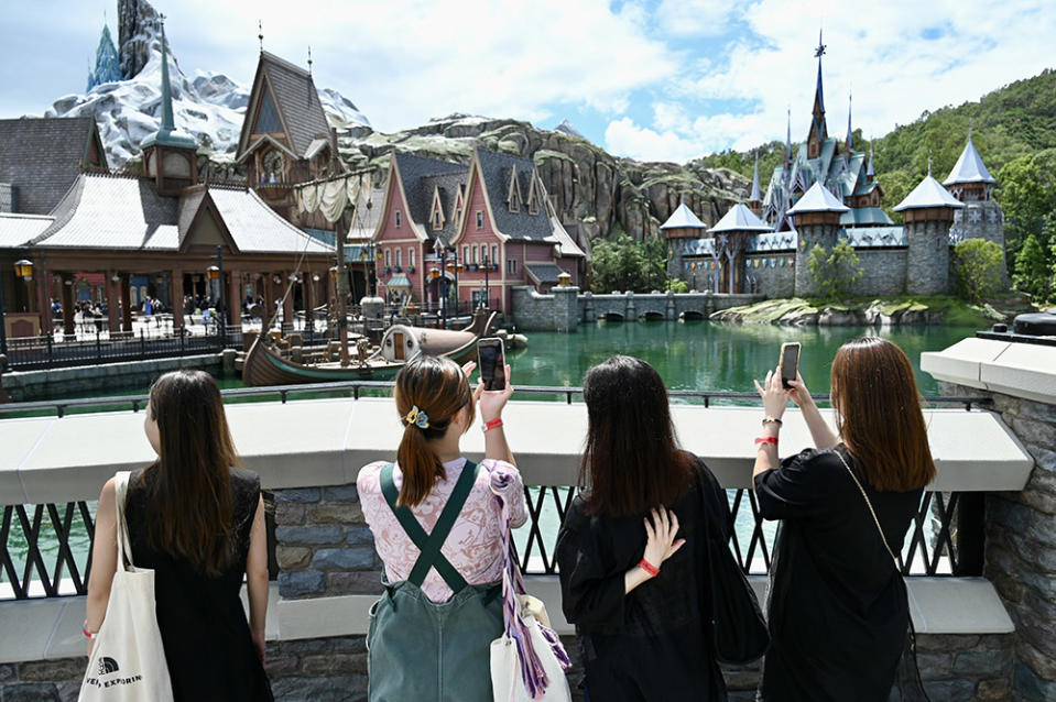 Guests visit Hong Kong Disneyland's Frozen-themed Land on September 12, 2023 in Hong Kong, China.