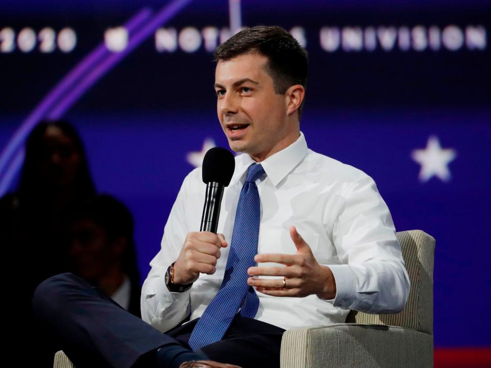 Pete Buttigieg speaks at the California Democratic Party 2019 Fall Endorsing Convention in Long Beach, California on November 16, 2019