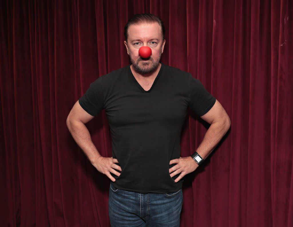 Actor/ comedian Ricky Gervais shows his support for Red Nose Day