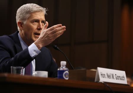 U.S. Supreme Court nominee judge Neil Gorsuch testifies before a Senate Judiciary Committee confirmation hearing on Capitol HIll in Washington, U.S., March 21, 2017.