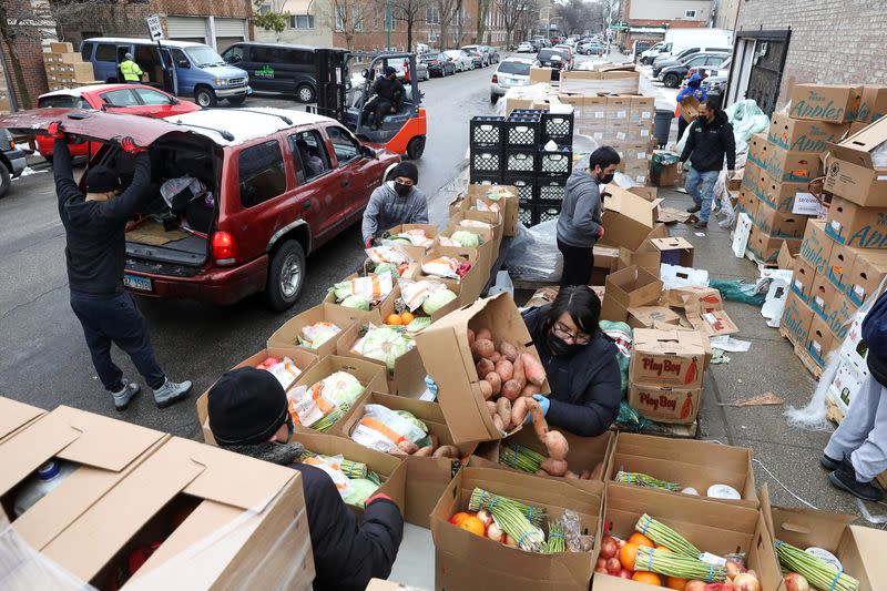 Food is distributed at the nonprofit New Life Centers' food pantry in Chicago