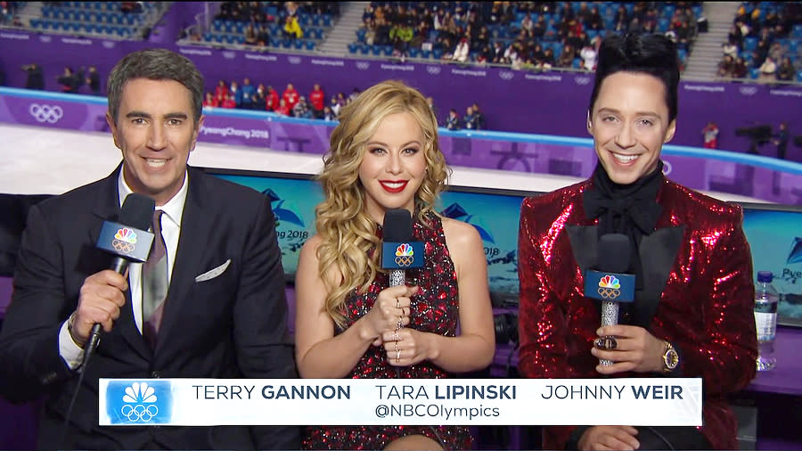 <p>America’s favorite broadcasting duo, former Olympic stars Tara Lipinski and Johnny Weir, are joined by veteran announcer Terry Gannon to call the most high profile sport of the Games.<br><br>(Instagram/@taralipinski) </p>