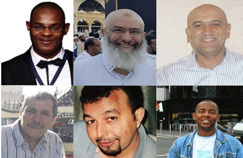 Clockwise from left, Mamadou Tanou Barry, Azzeddine Soufiane, Abdelkrim Hassane, Ibrahima Barry, Aboubaker Thabti and Khaled Belkacemi. They were killed when a gunman opened fire on Jan. 29, 2017. (CBC)