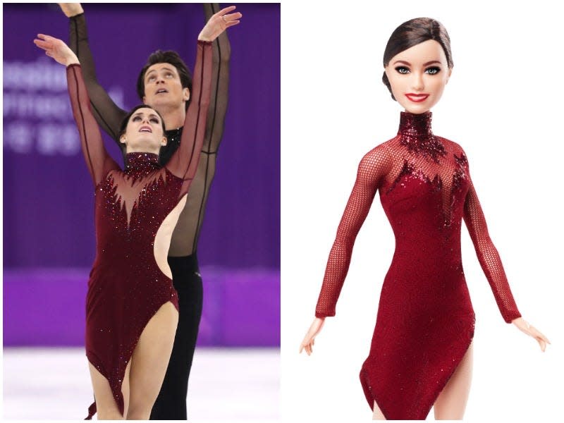 Tessa Virtue as a Barbie in a side by side image