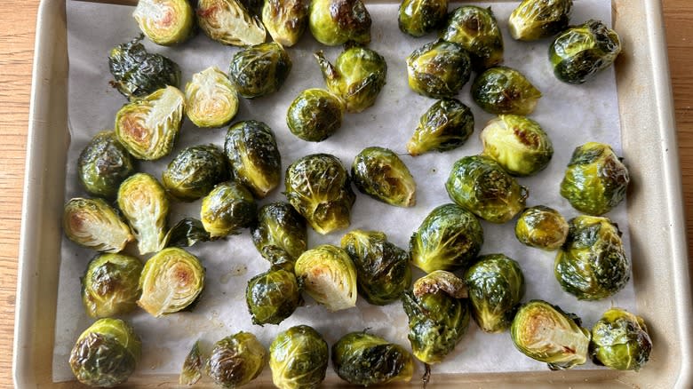 roasted brussels sprouts on pan
